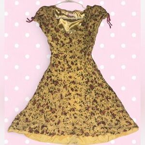 Vintage Betsey Johnson Floral and Bows Dress Pink Yellow and Green
